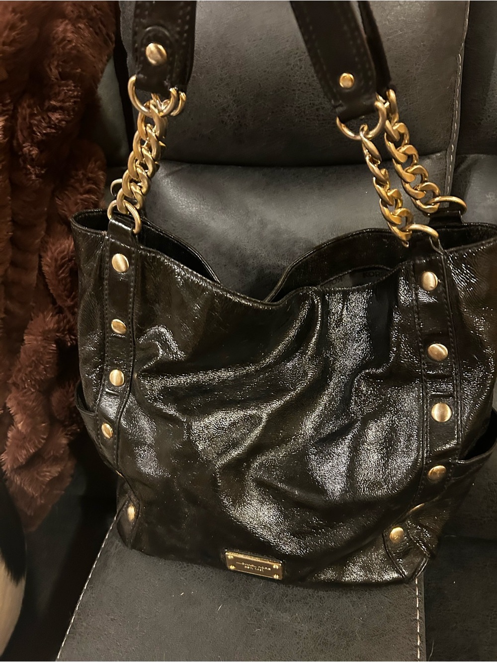 Michael Kors Black Patent Chain-Handle Women’s Tote